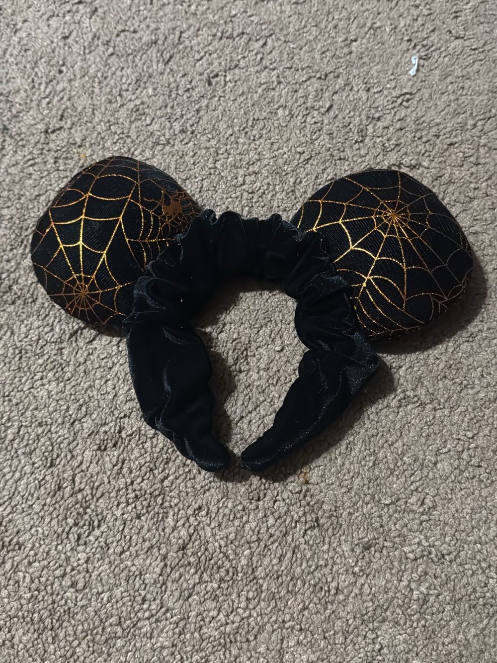 Disney Black Minnie Ears Headband with Metallic Gold Spiderwebs